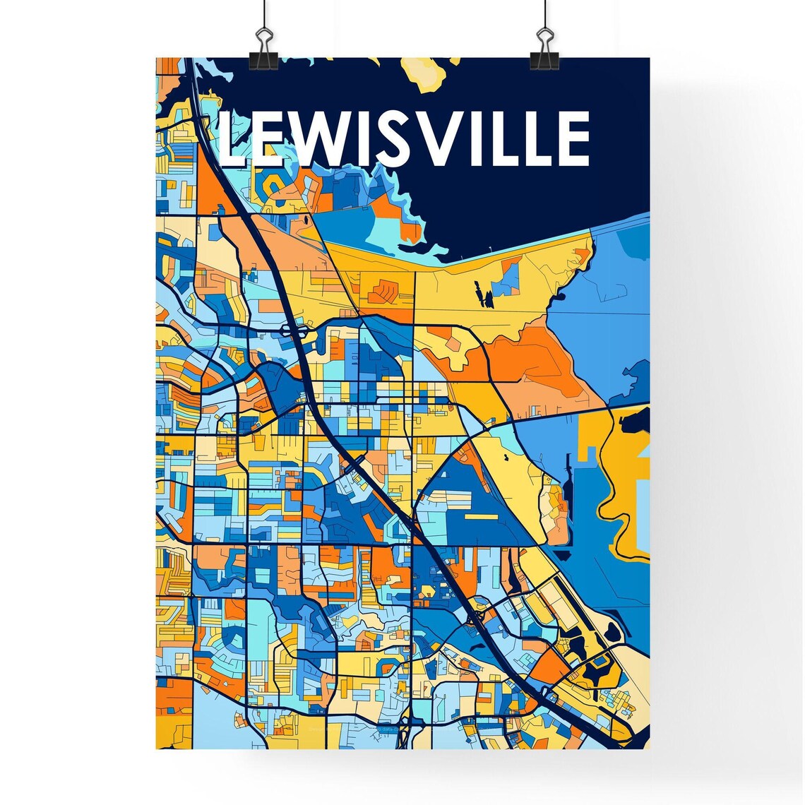 Lewisville Texas Colorful Vibrant City Street Map Art Poster - Image 4