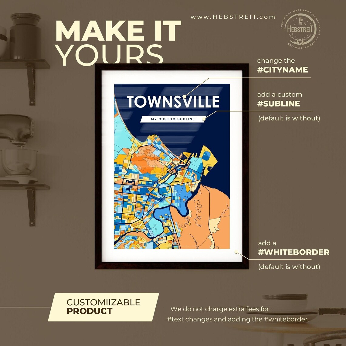 Townsville Australia Blue Orange City Map Poster Bold Modern Street Grid Art - Image 2