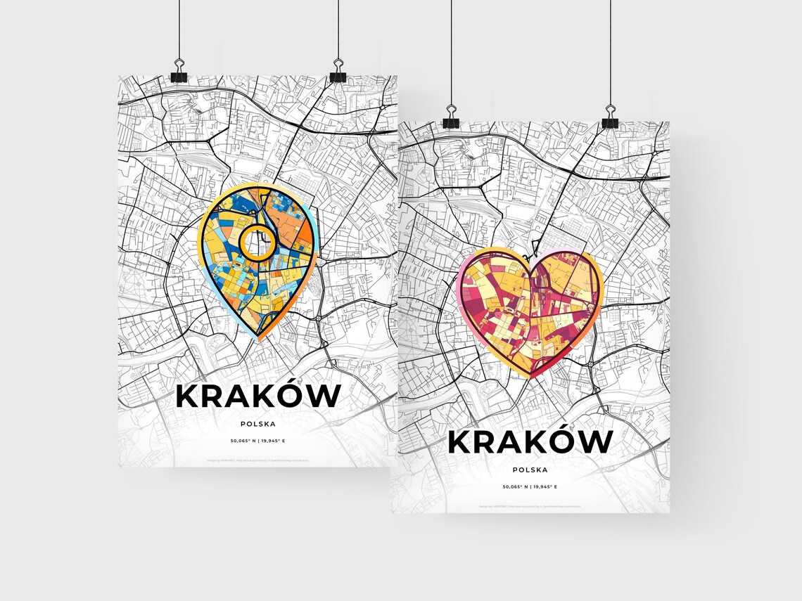 Krakow Poland Minimalist Line Art Heart Shaped City Map Poster - Image 2