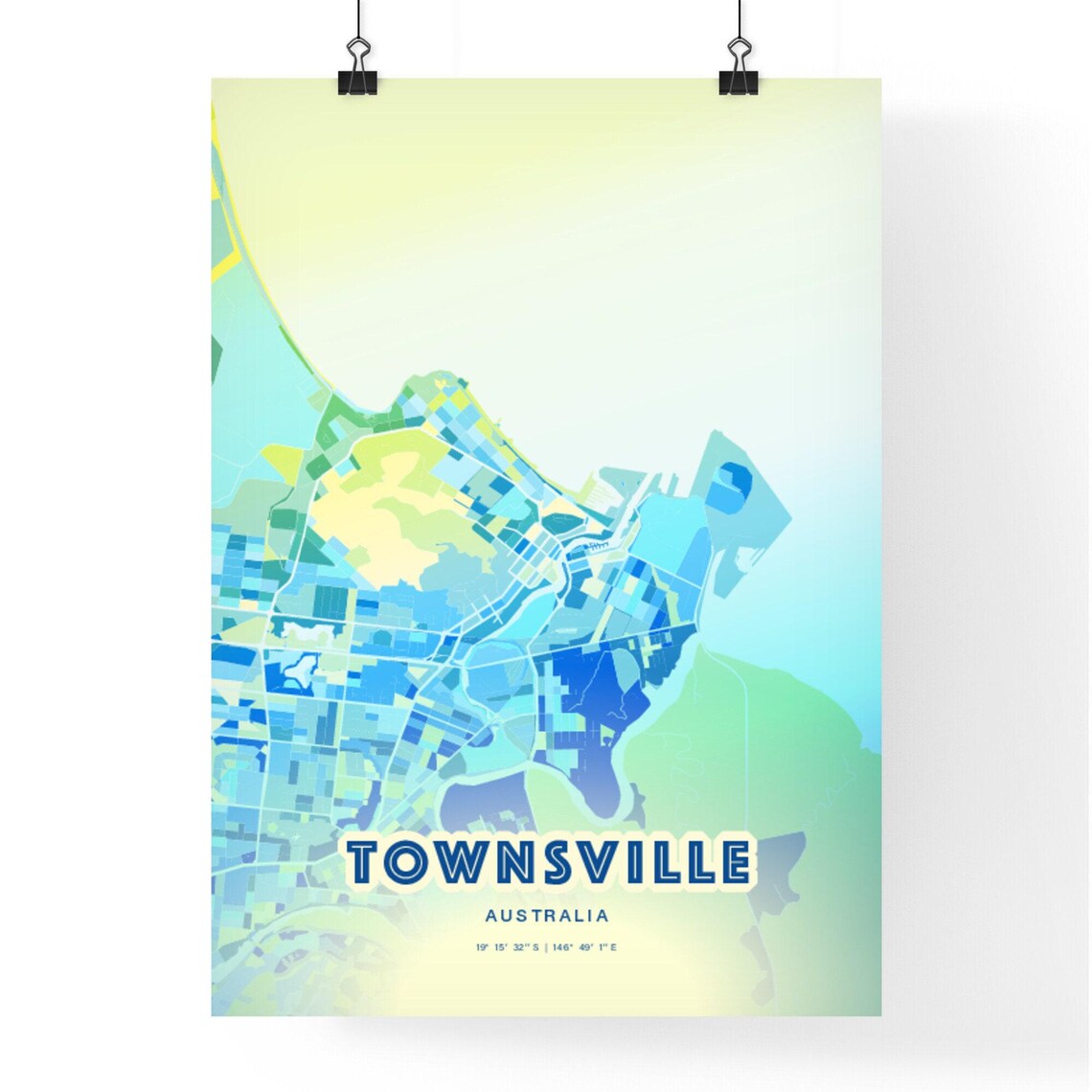 Townsville Australia Bluish Green and Blue Street Map City Art Poster - Image 3
