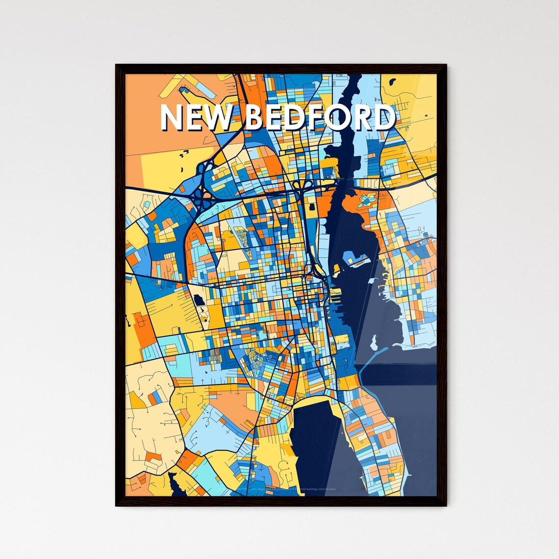 New Bedford Massachusetts Stylish Vibrant Blue and Orange Mosaic City Map Poster