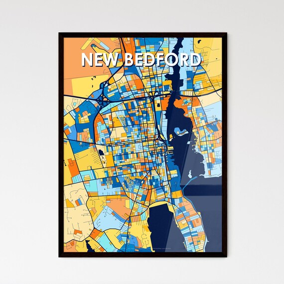 New Bedford Massachusetts Stylish Vibrant Blue and Orange Mosaic City Map Poster