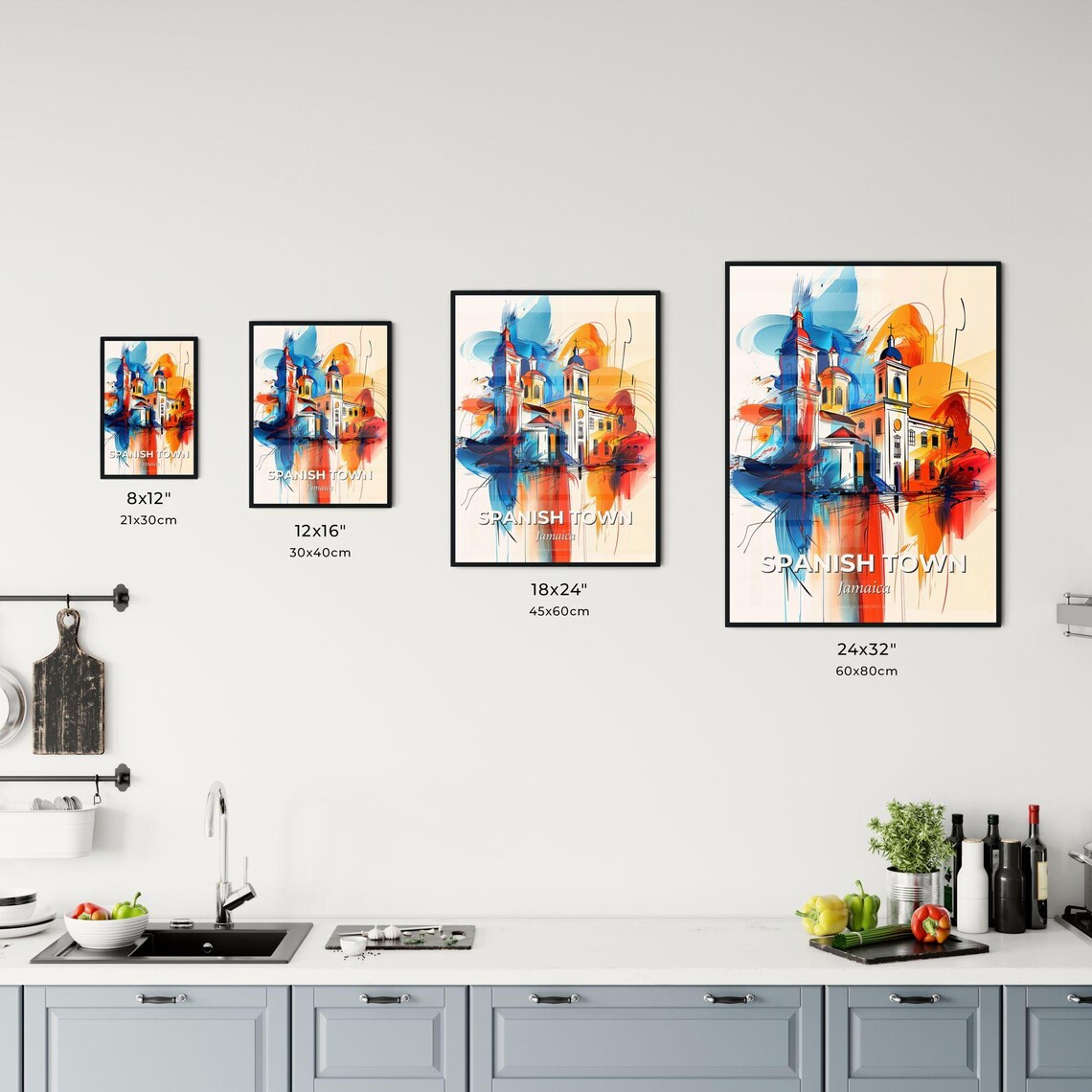 Spanish Town Jamaica Colorful Abstract Colonial Church Art Poster - Image 3