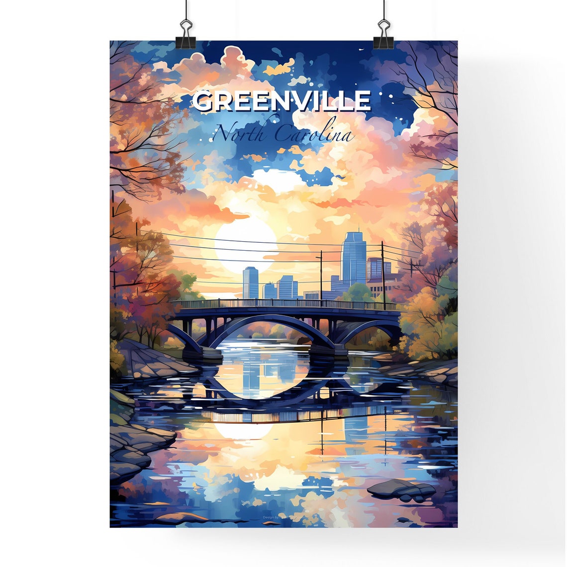 Greenville North Carolina River Bridge Autumn Sunset Travel Poster - Image 4
