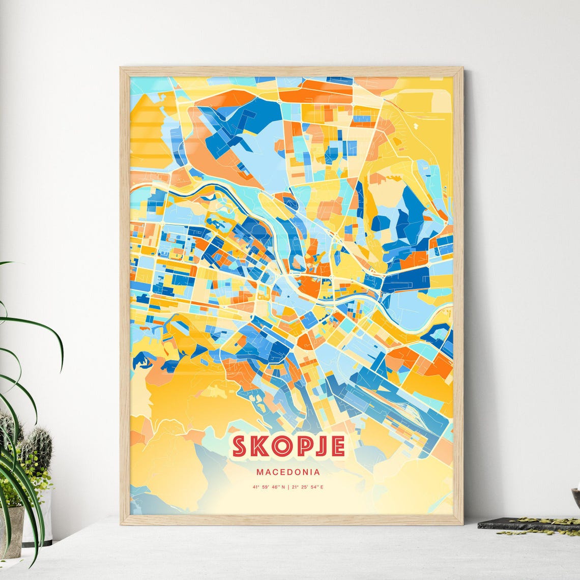 Skopje Macedonia Vibrant Blue Orange Street Map Wall Decor Poster