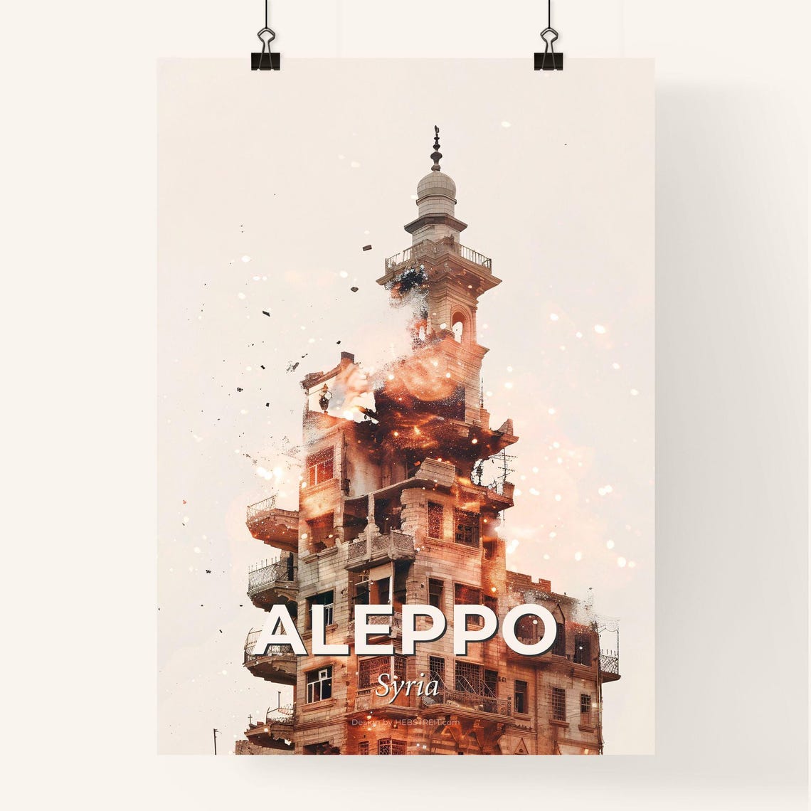 Aleppo Syria Ancient Minaret Towers Dissolving Particles Art Poster - Image 4