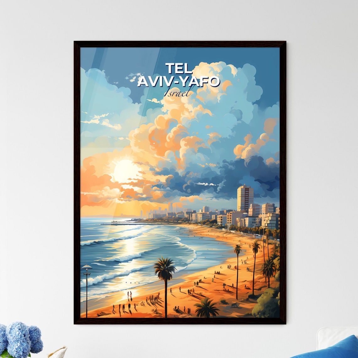 Tel Aviv-Yafo Israel Golden Beach Sunset Skyline Palm Trees Poster