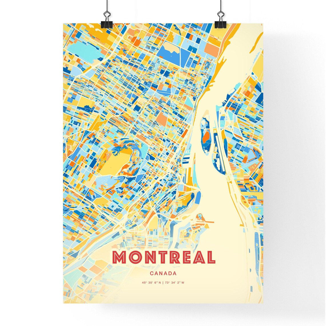 Montreal Canada Colorful Blue and Orange City Map Art Poster - Image 3