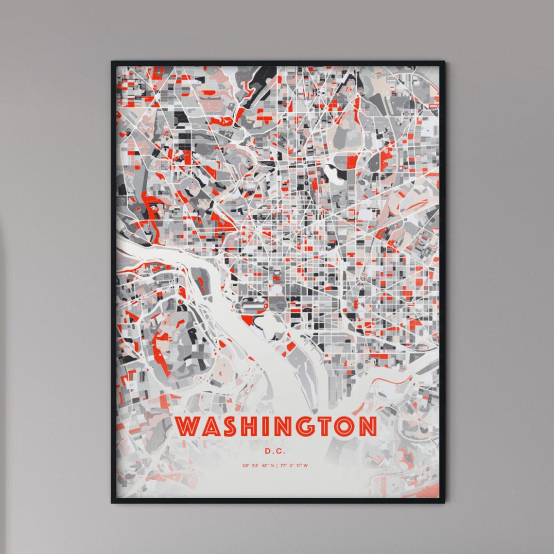 Washington D.C. Expressive Bold Red City Street Map Artwork Poster
