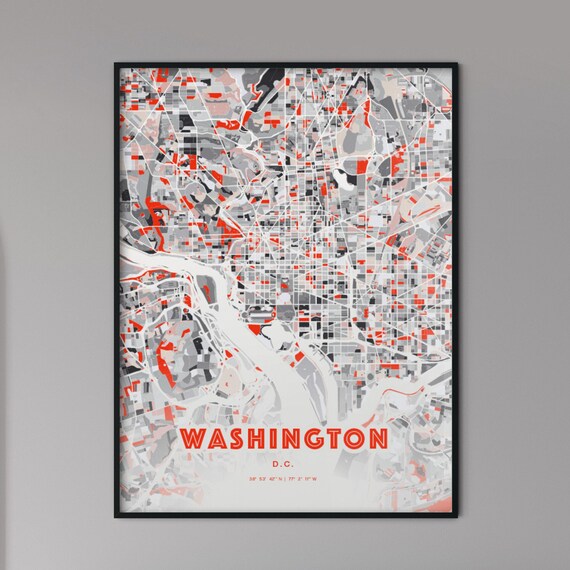 Washington D.C. Expressive Bold Red City Street Map Artwork Poster