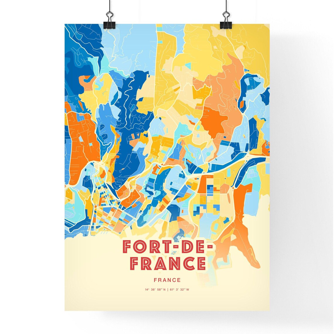 Fort-de-France France Colorful Vibrant Caribbean City Map Poster