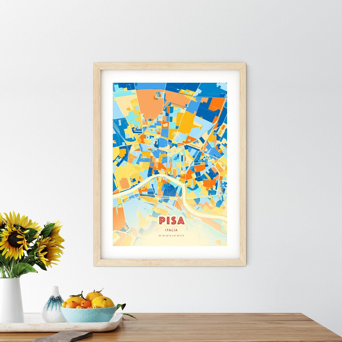 Pisa Italy Colorful Blue Orange River City Map Retro Art Print - Image 2