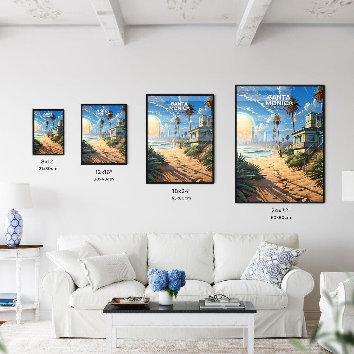 Santa Monica California Beach Palms Ocean Sunrise Travel Poster - Image 3