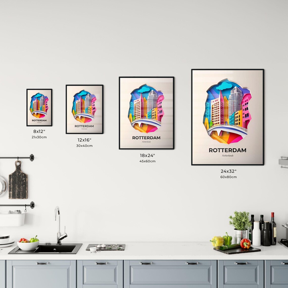 Rotterdam Netherlands Modern Skyline Paper Cut City Decor Poster - Image 3