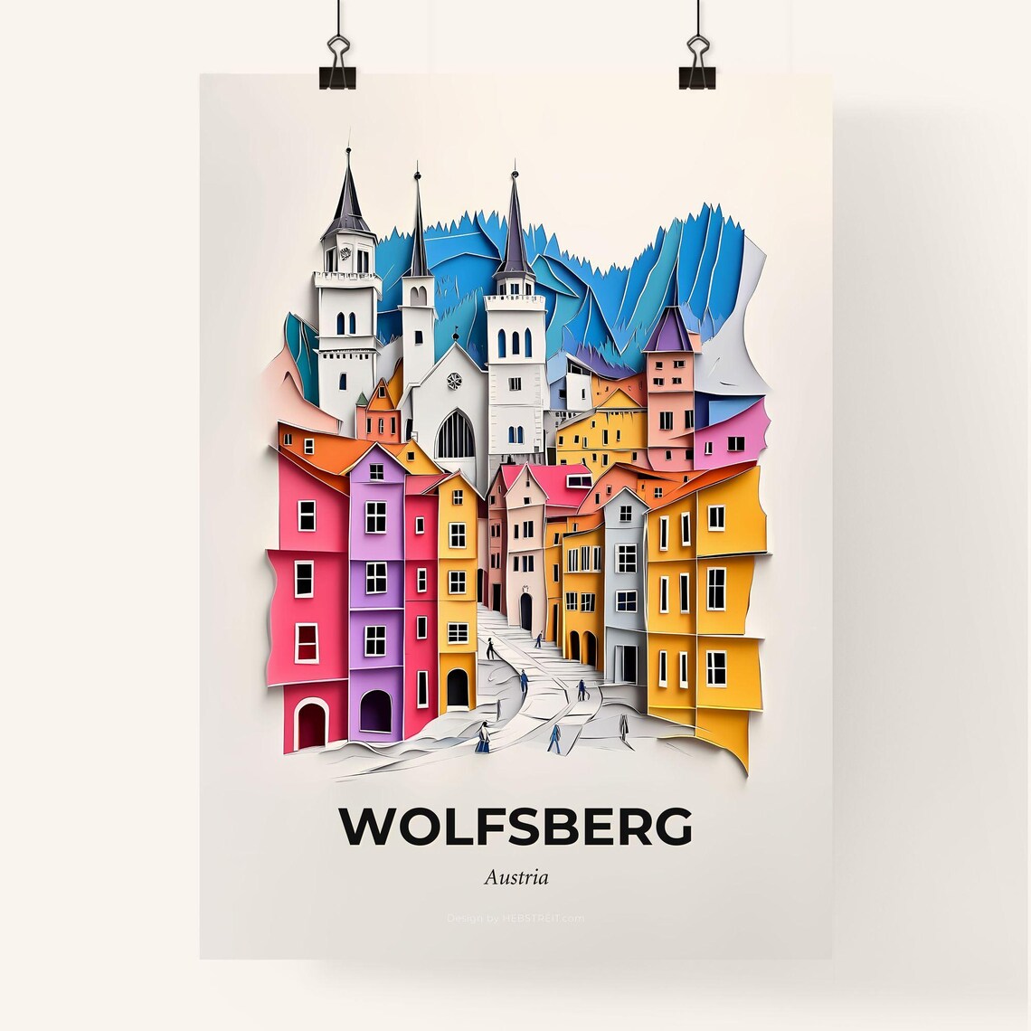 Wolfsberg Austria Alpine Old Town Street Paper Cut Art Poster - Image 4