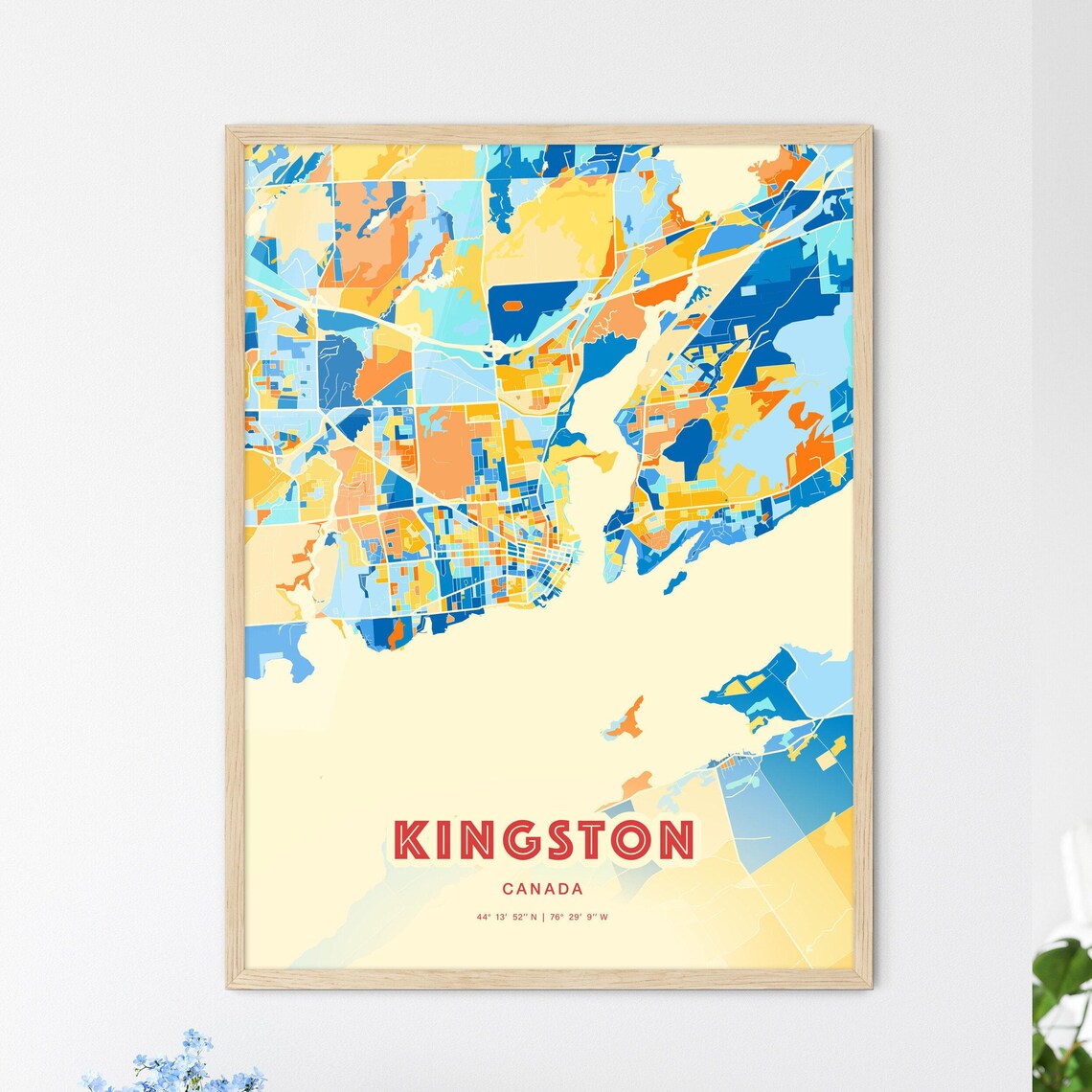 Kingston Canada City Map Art Poster Blue Orange Street Style