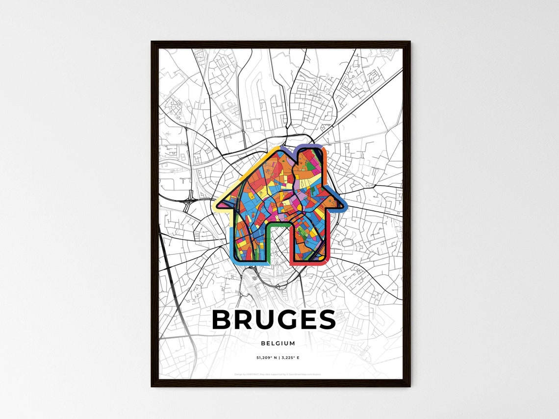 Bruges Belgium Modern Minimalist Heart Street Map Art Poster - Image 3