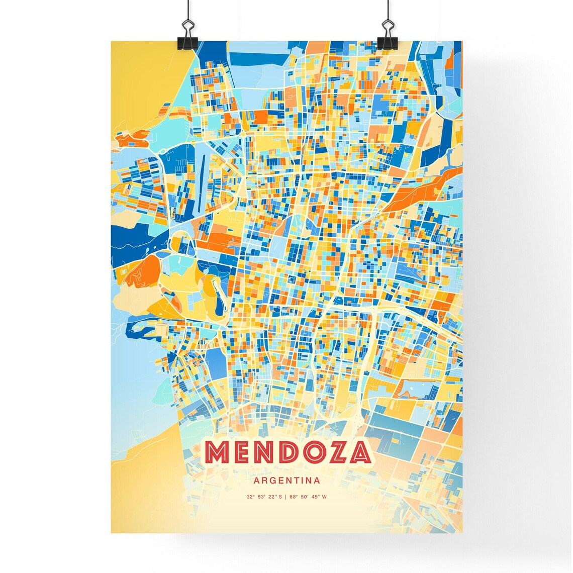 Mendoza Argentina City Map Art Poster Blue Orange Street Style - Image 3