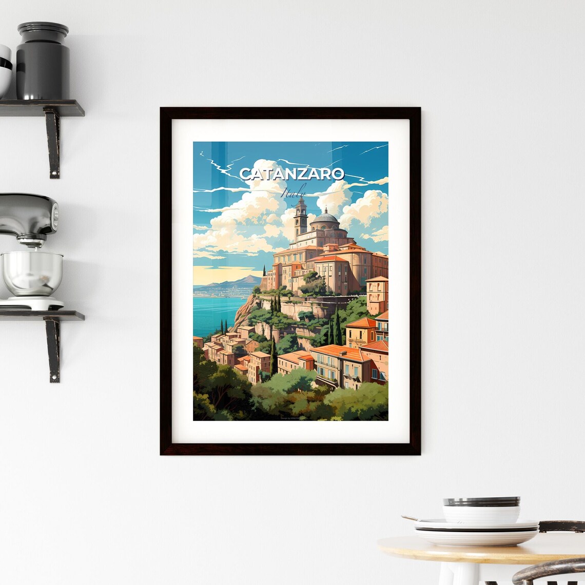 Catanzaro Italy Hilltop Church Above Coastal Old Town Vista Poster - Image 2