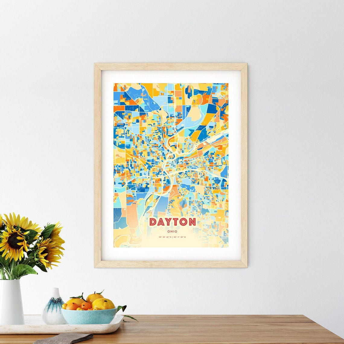 Dayton Ohio Modern Geometric Blue Orange City Map Art Poster - Image 2