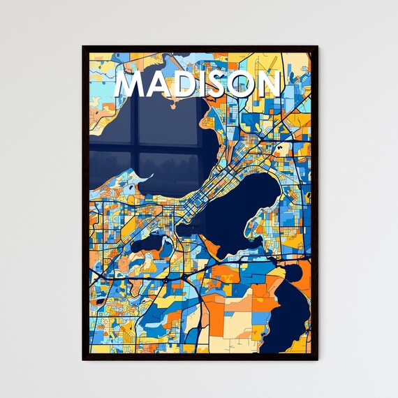 Madison Wisconsin Vibrant Colorful Geometric Street Grid City Map Art Poster