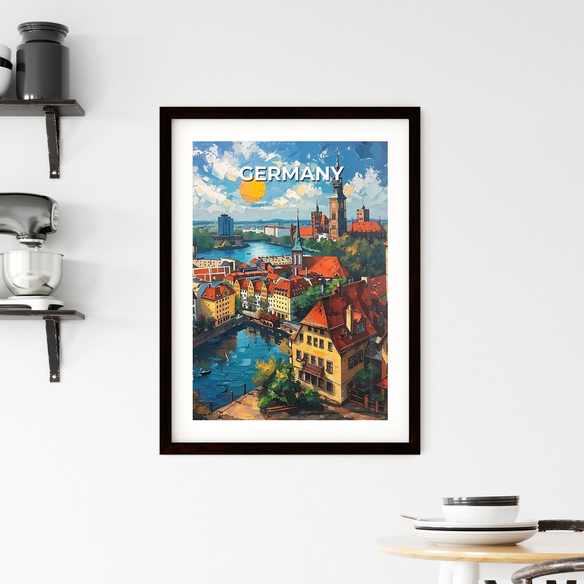 Germany Historic European Riverside Old Town Sunlit Travel Poster - Image 2