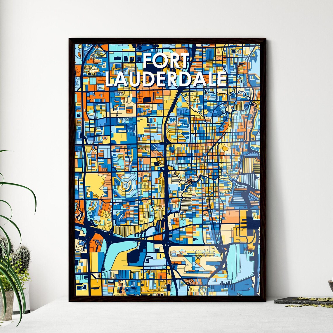 Fort Lauderdale Florida Blue Orange City Street Map Art Poster