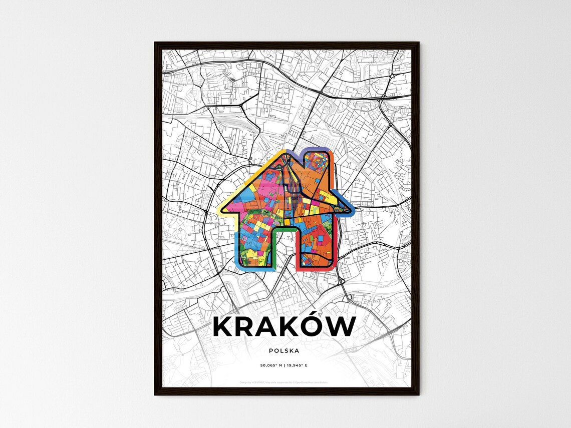 Krakow Poland Minimalist Line Art Heart Shaped City Map Poster - Image 3