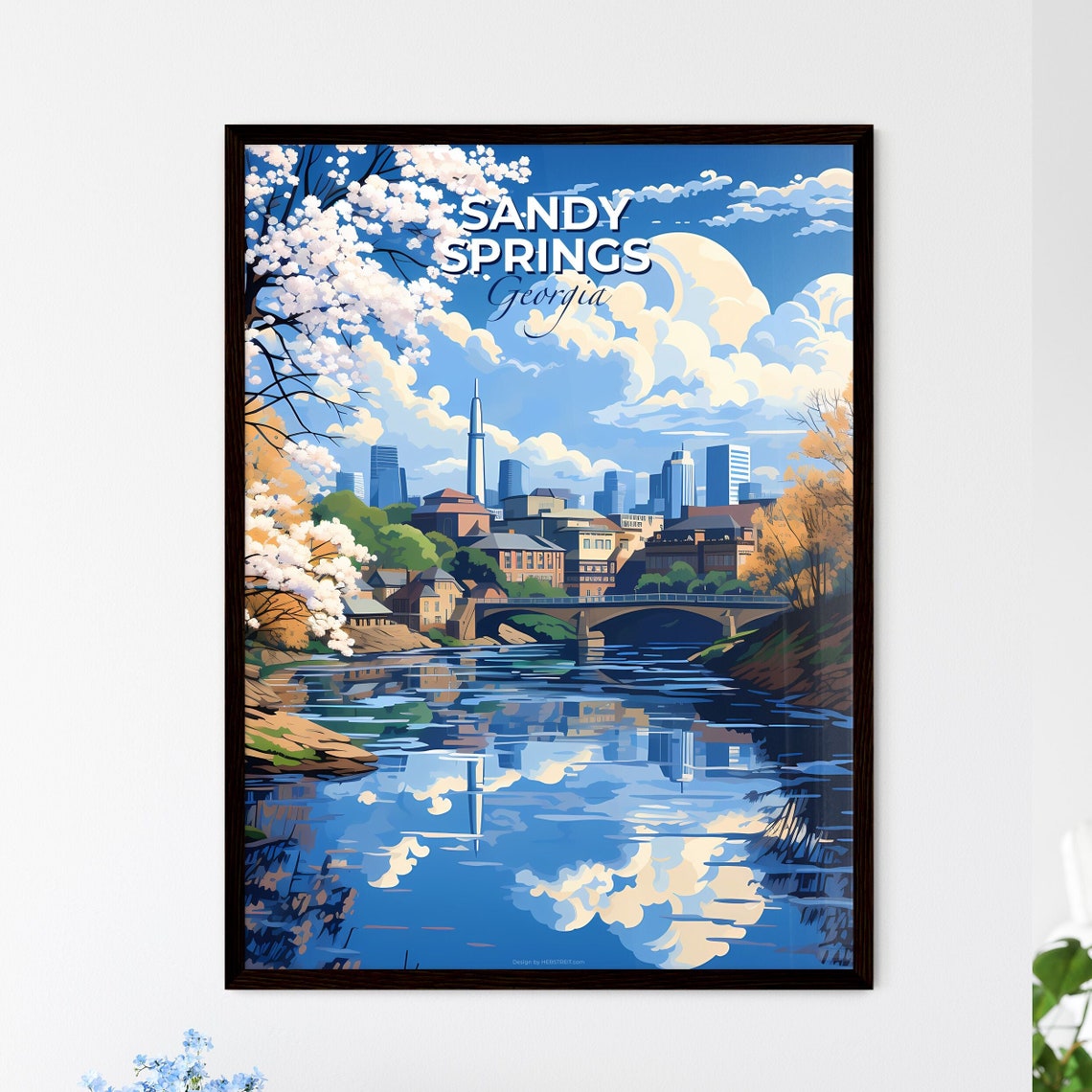 Vivid Sandy Springs Georgia River Bridge Skyline Blossom Poster