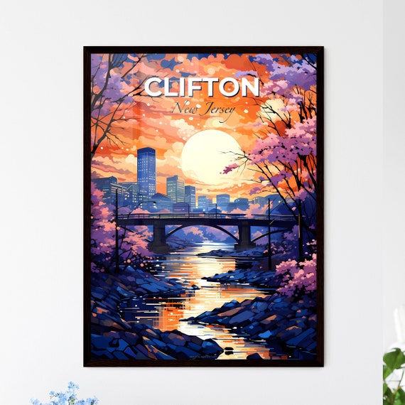 Clifton New Jersey A Bridge Over A River With Trees And A City Travel Skylines Collection Customizable