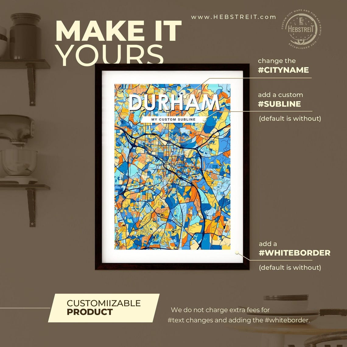 Durham Vibrant Geometric Mosaic City Street Map Artwork Poster - Image 2