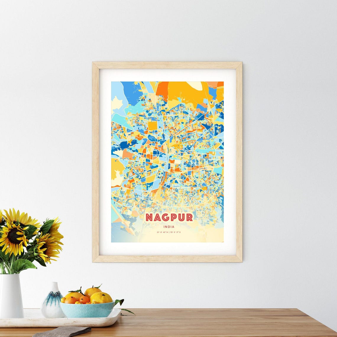 Nagpur India Blue Orange City Map With Coordinates Street Art Poster - Image 2