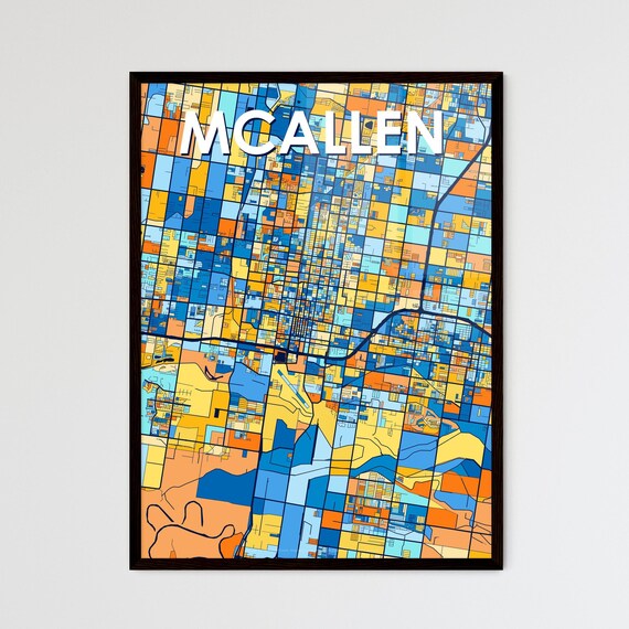 McAllen Texas Vibrant Stylized Blue and Orange City Map Poster