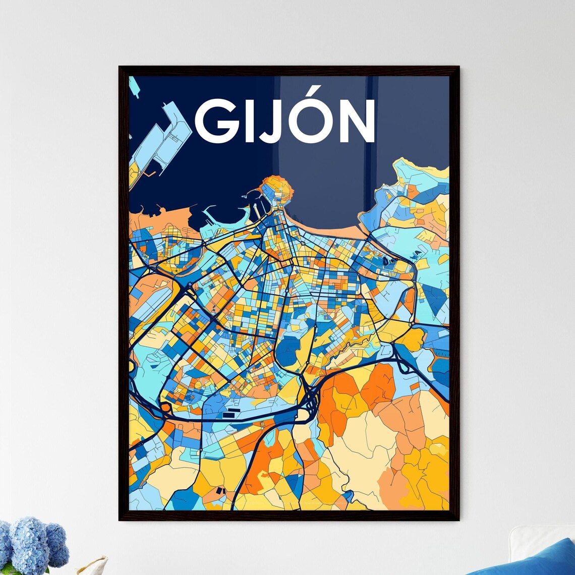 Gijon Spain Artistic Colorful City Map Wall Decor Travel Design Poster