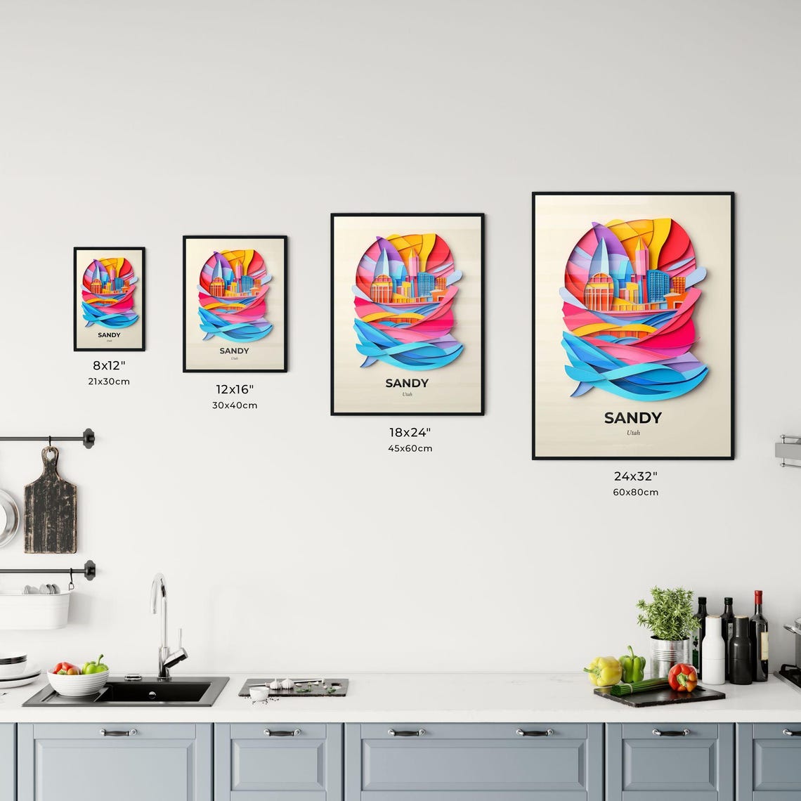 Sandy Utah Skyline Waves Colorful Abstract City Fine Art Poster - Image 3