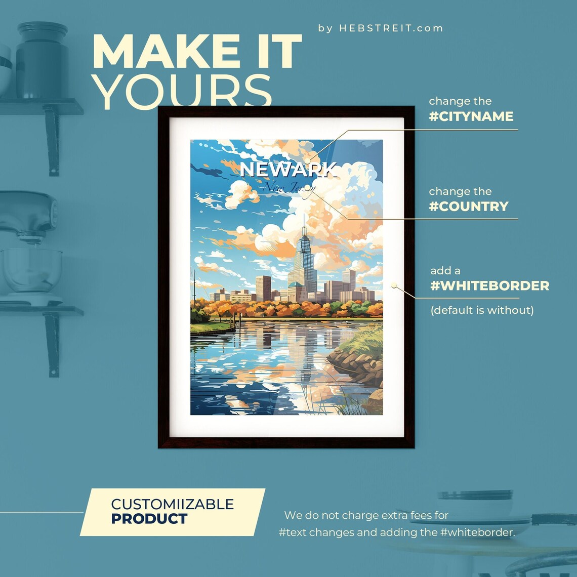 Newark New Jersey Riverfront Skyline Watercolor Travel Art Poster - Image 2