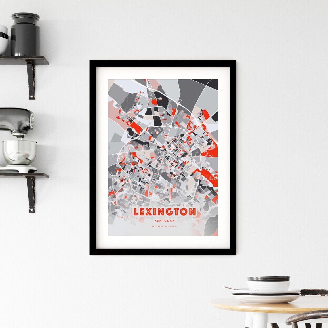 Lexington Kentucky Bold Red and Gray Modern Abstract City Map Poster - Image 2
