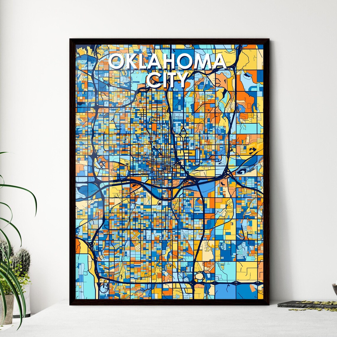 Oklahoma City Oklahoma Vibrant Colorful Mosaic City Street Map Art Poster
