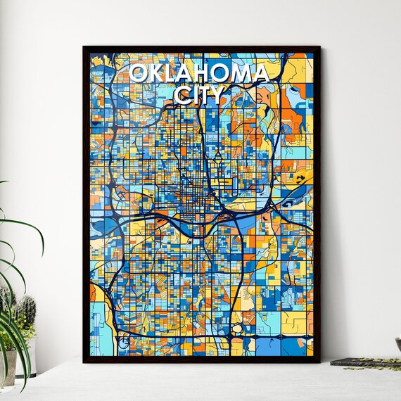 Oklahoma City Oklahoma Vibrant Colorful Mosaic City Street Map Art Poster