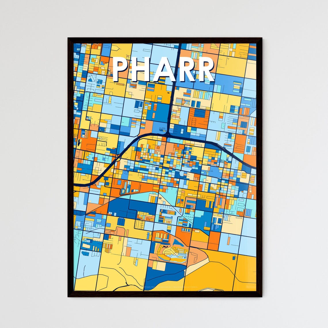 Pharr Texas Vibrant Colorful City Map Art Poster for Home Decor