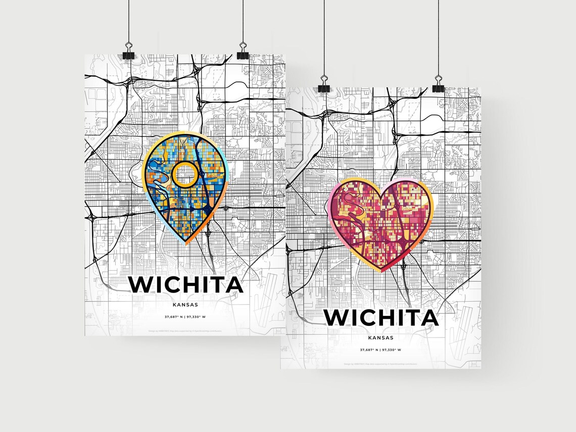 Wichita Kansas Minimal City Map Colorful Heart Icon Art Poster - Image 2