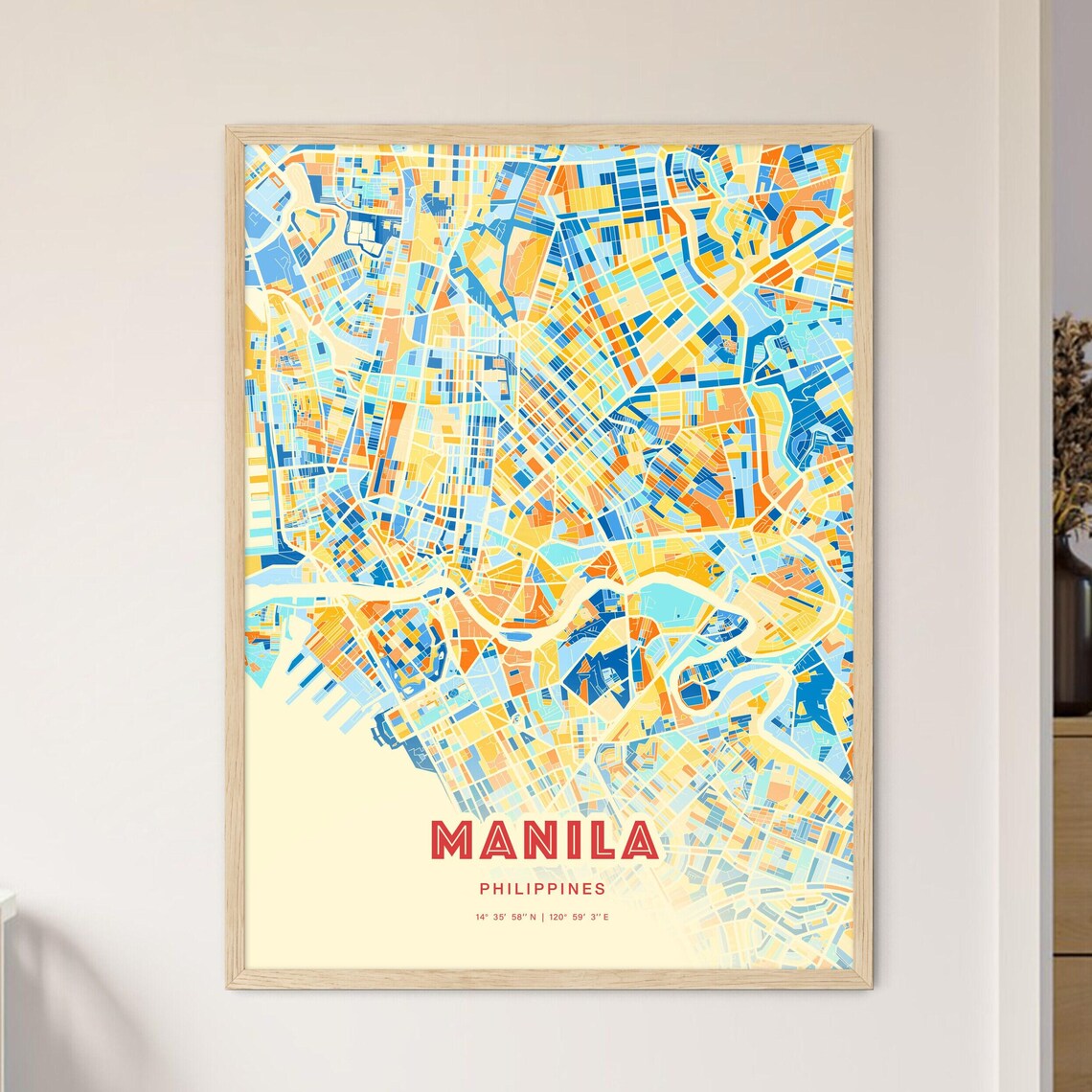 Manila Philippines City Map Abstract Blue Orange Modern Art Print
