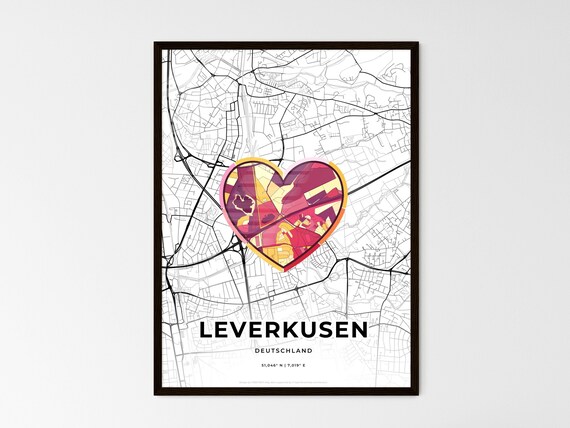Leverkusen Germany Where It All Began Heart Map Coordinates Poster