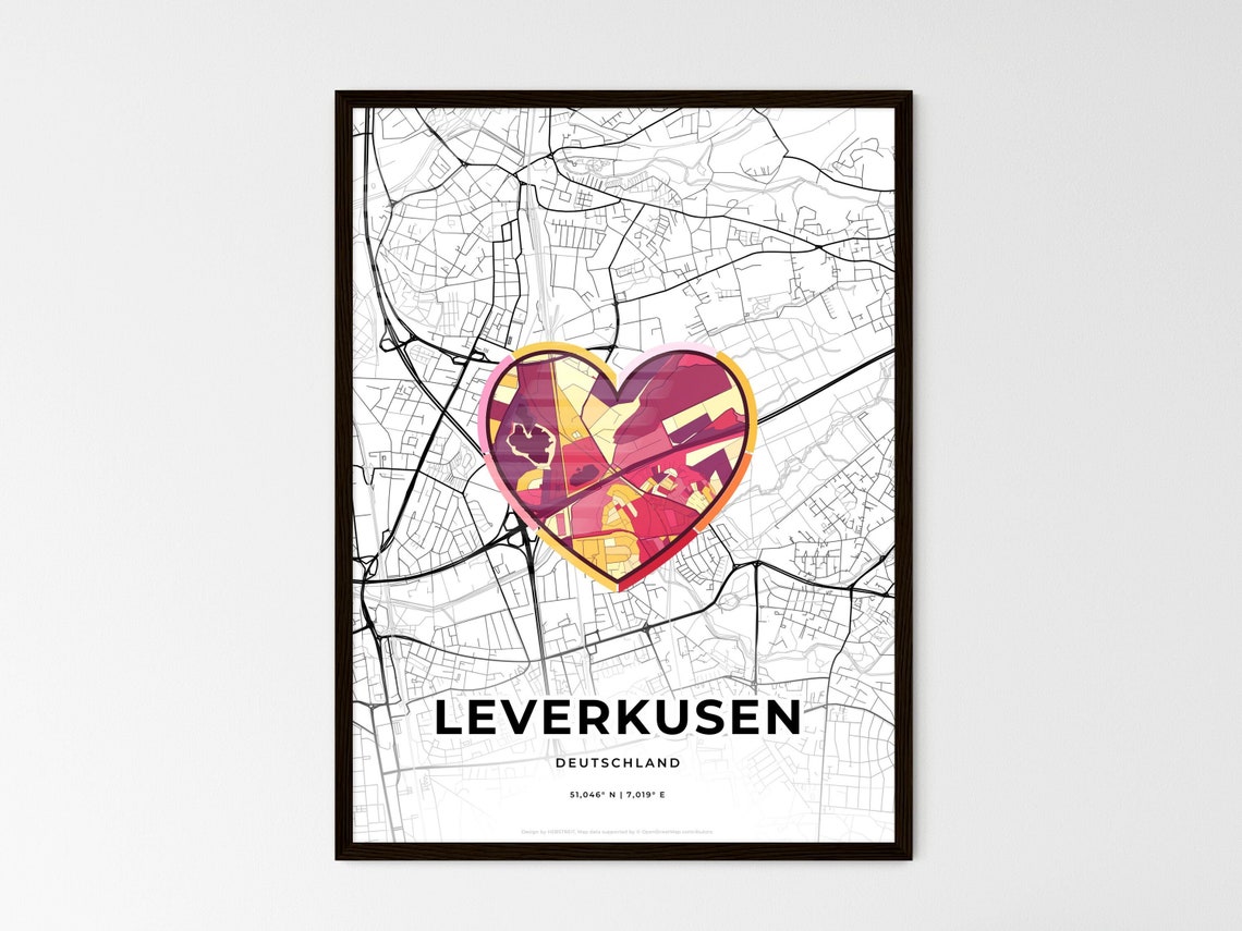 Leverkusen Germany Where It All Began Heart Map Coordinates Poster
