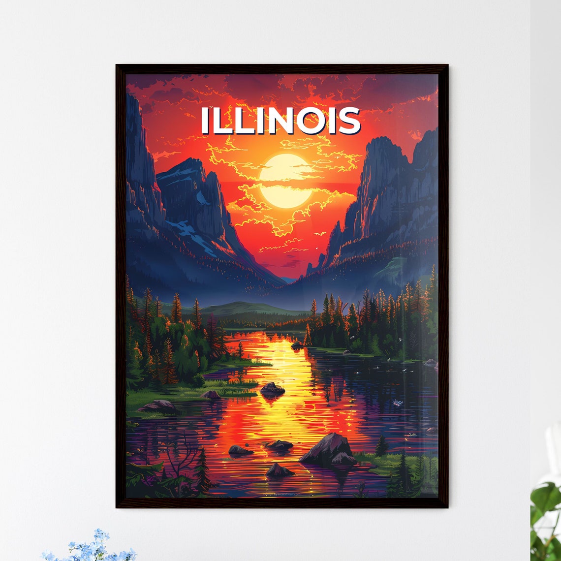 Illinois Wild River Canyon Dramatic Sunset Cliffs Travel Poster