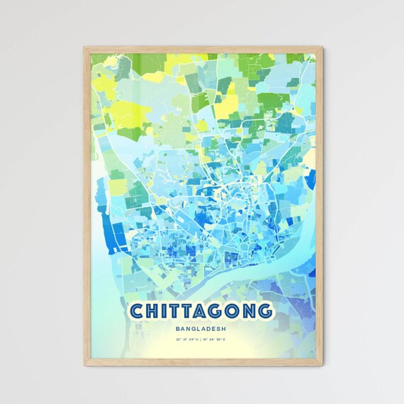 Chittagong Bangladesh Pastel Blue City Map Art with Coordinates Poster
