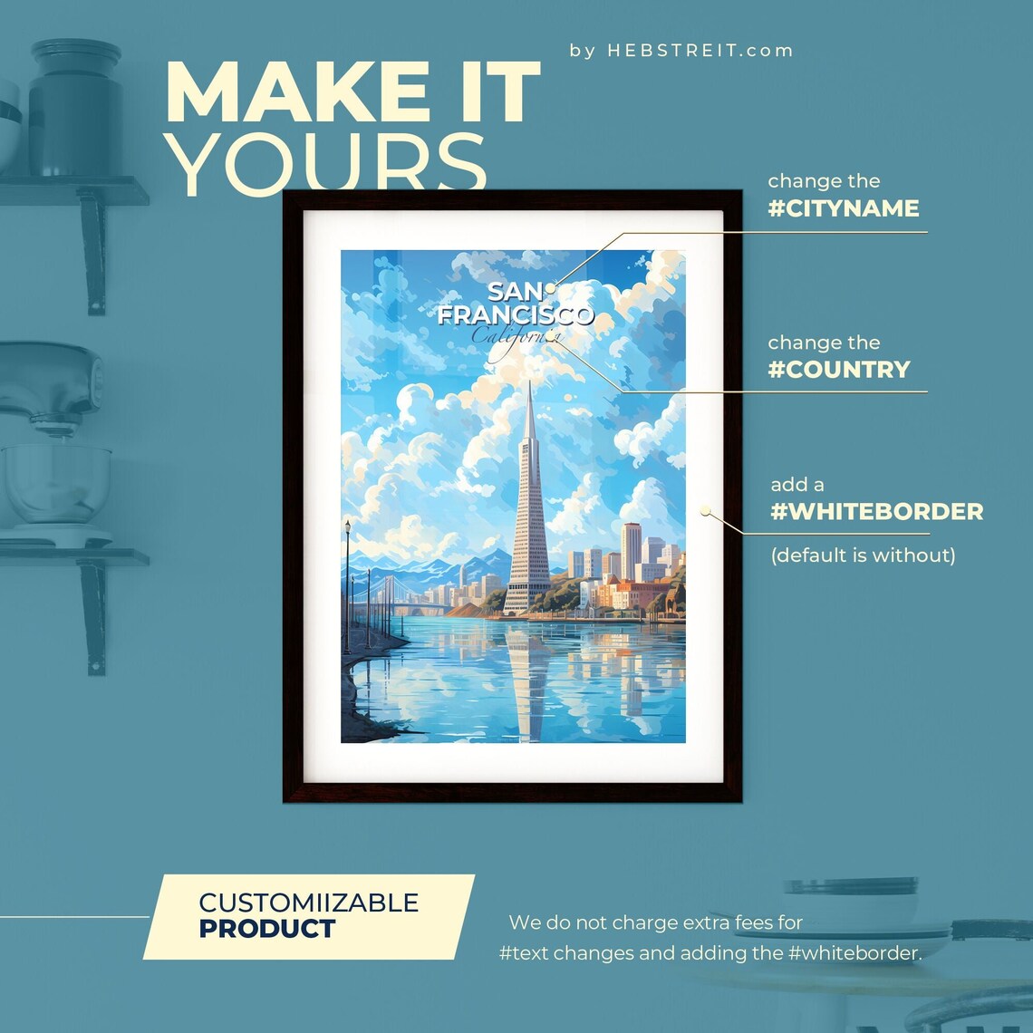 San Francisco California Skyline Bayfront Tower Cityscape Travel Poster - Image 2