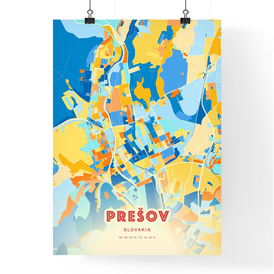 Presov Slovakia Colorful City Map Coordinates Travel Art Poster - Image 3