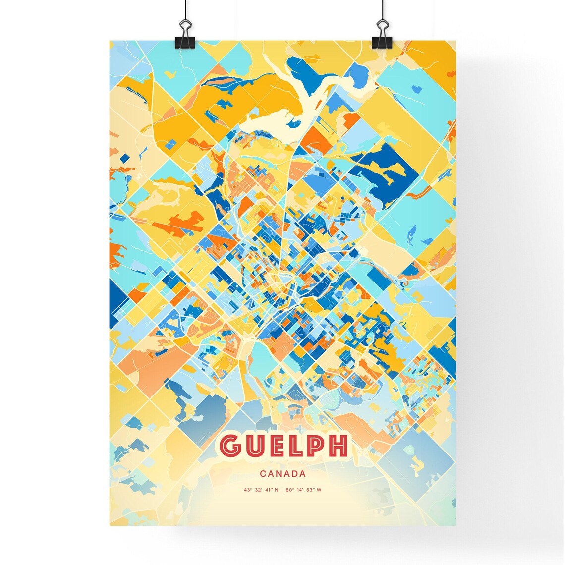 Guelph Canada Colorful Blue and Orange City Street Map Poster - Image 3