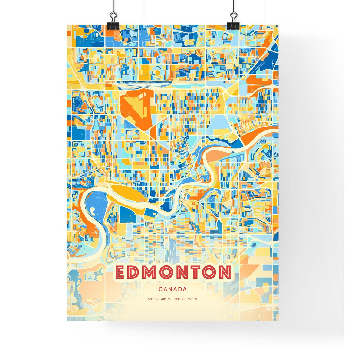 Edmonton Canada Colorful Blue Orange City Street Map Coordinates Poster - Image 3